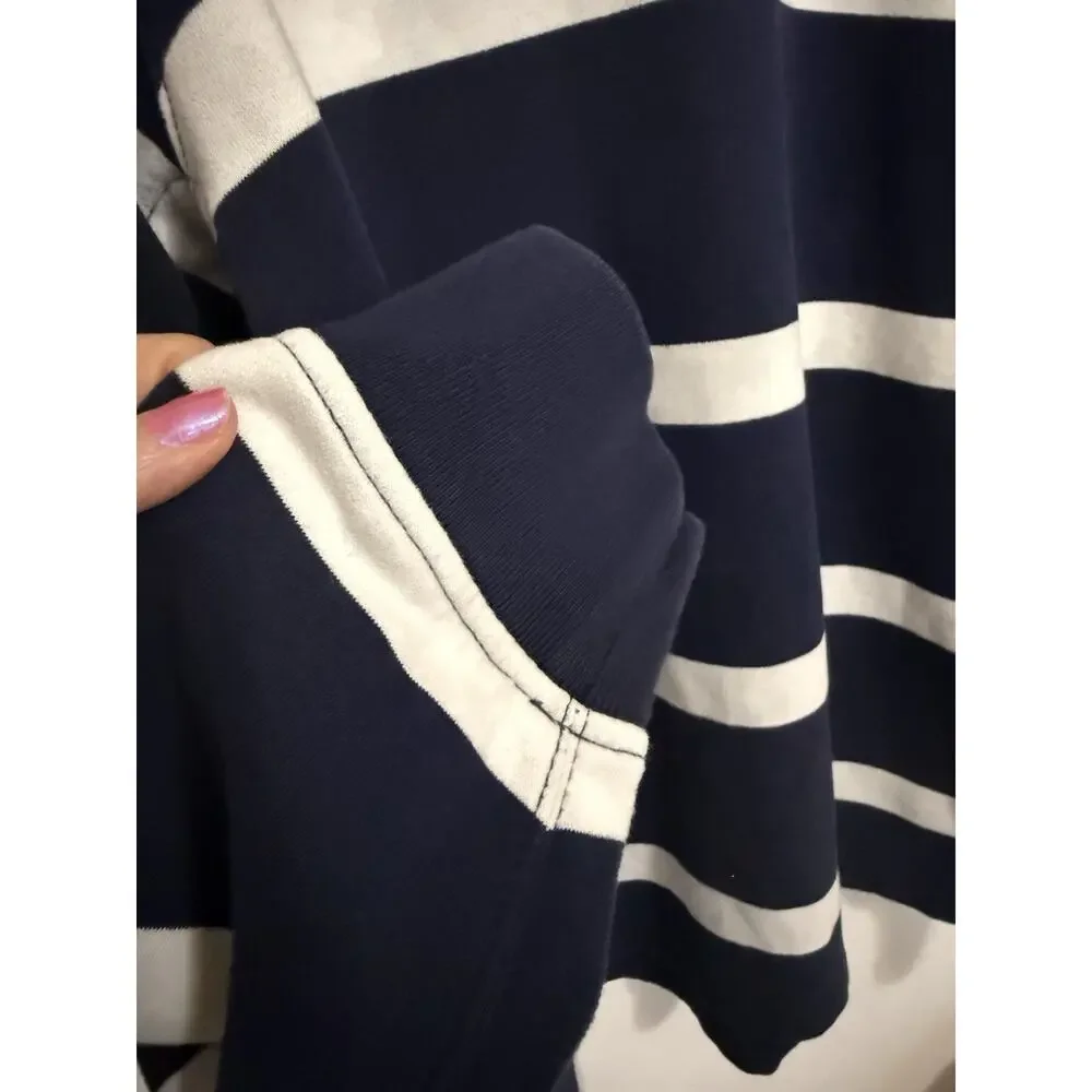 Polo Ralph Lauren Rugby Shirt Mens XXL Navy White Stripe Brushed Fleece Cotton